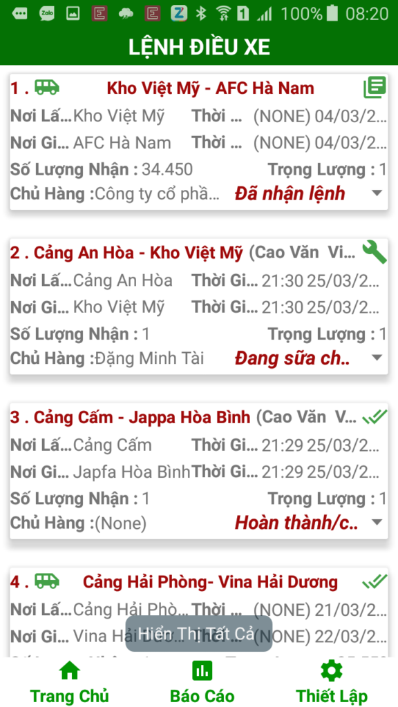 Tài xế nhận lệnh điều xe thông qua App Mobile